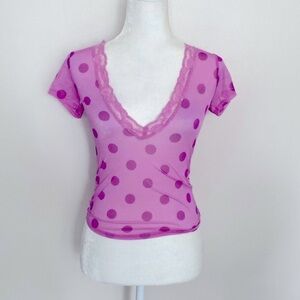 Victoria’s Secret vintage fuschia polka dot micro mesh VNeck tee